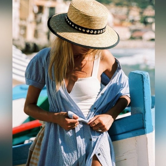 FREE People Navy Retro Romance Maxi Dress Gingham Button Front Boho Vacation, S - Picture 2 of 7